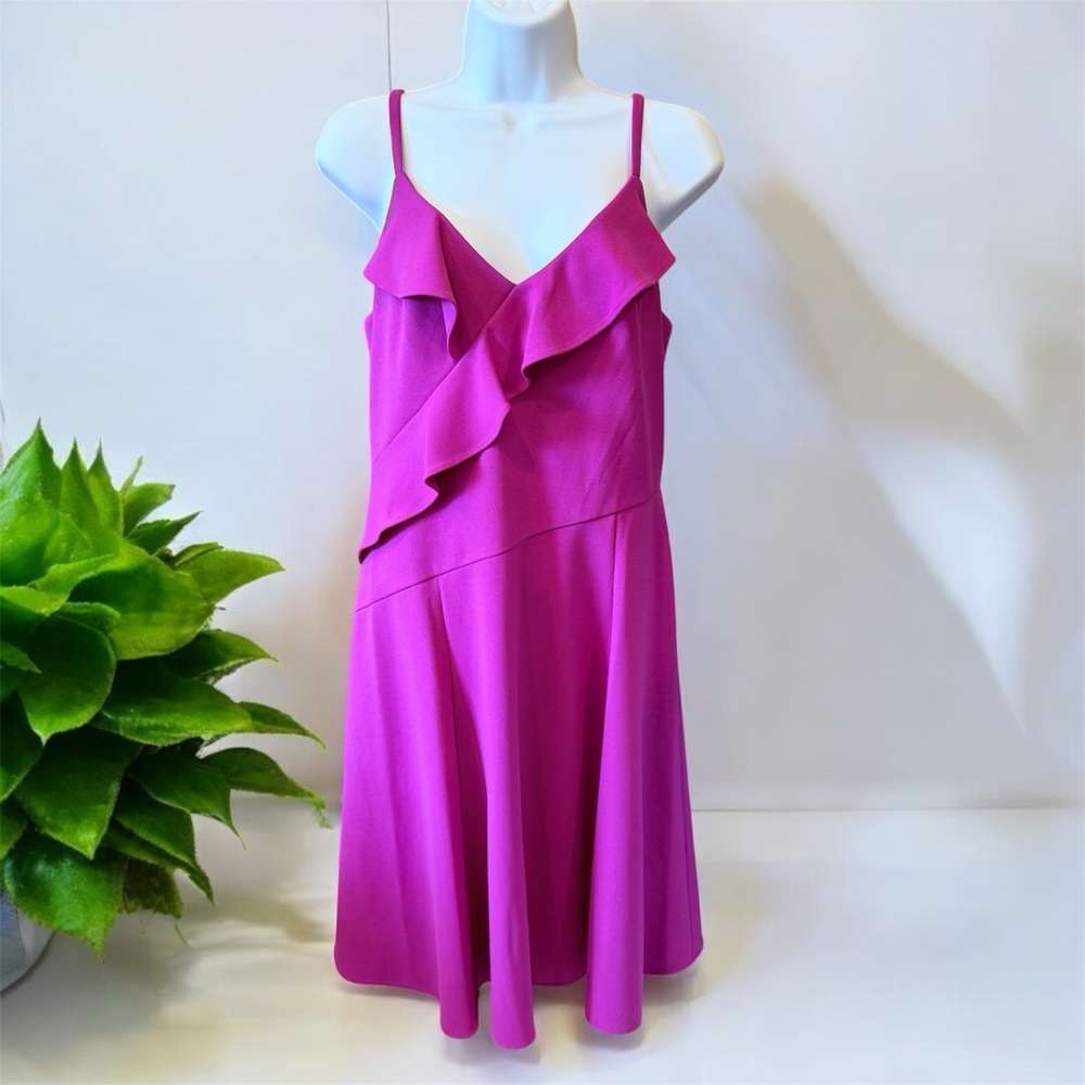 DKNY pink cocktail dress ruffle fit and flare sz 10